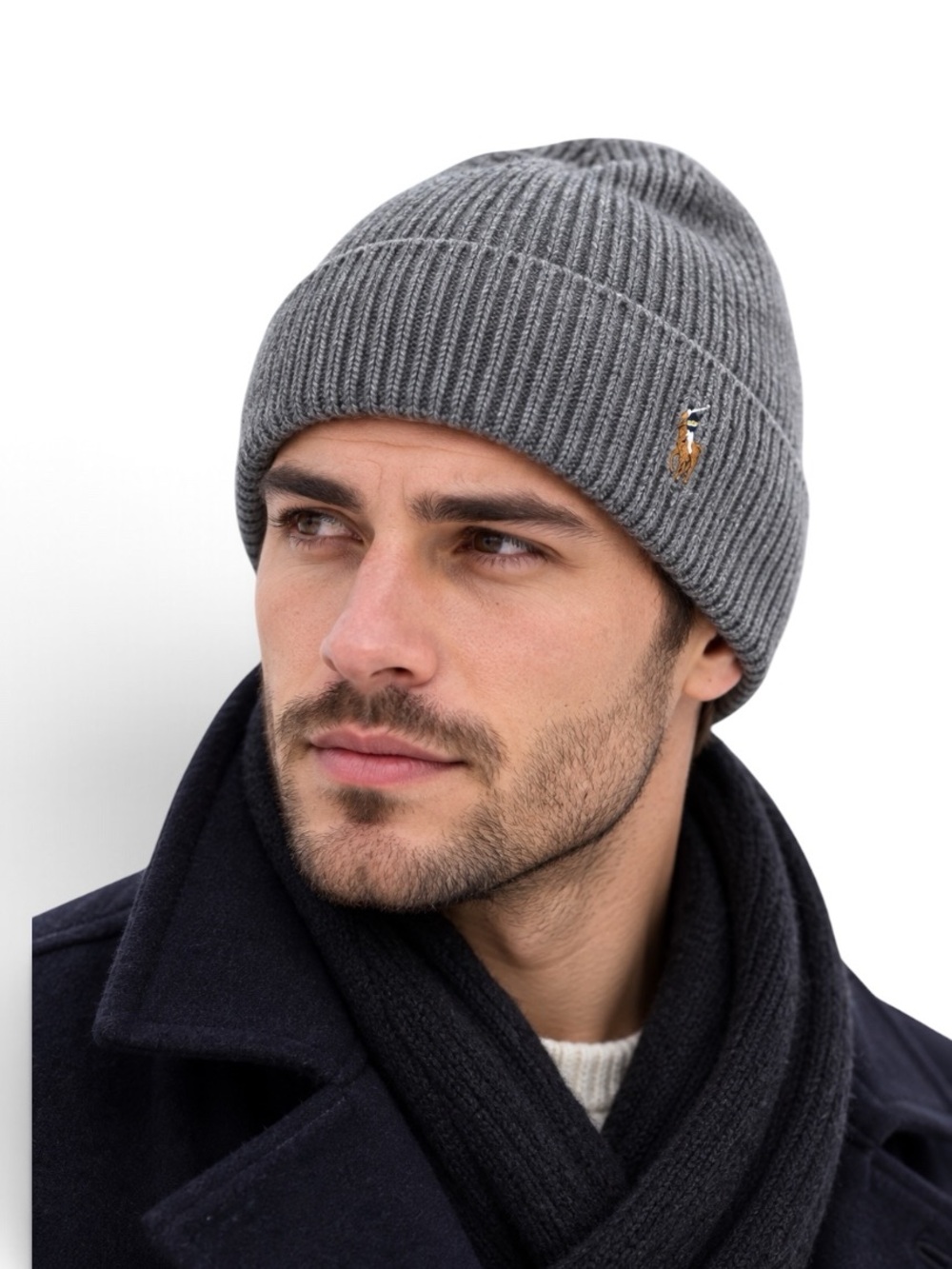 Polo Ralph Lauren Gray Ribbed Wool Blend Beanie Hat NWT